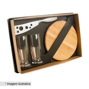 Kit para Queijo e Cerveja Welf KT90012 6 Peças Tábua 21cm Redonda Inclui 4 Copos