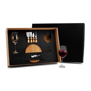 Kit para Queijo e Vinho Welf KT90003 8 Peças Tábua 21cm Redonda Inclui 2 Taças