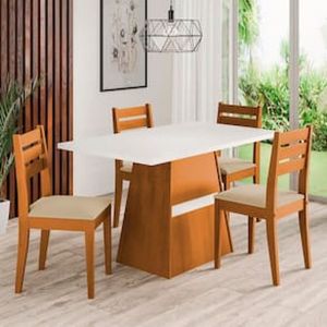 Mesa de Jantar Retangular Dobuê Dakar com 4 Cadeiras Estofadas Revestidas em Suede