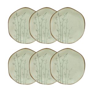 Conjunto 6 Pratos de Sobremesa 21,5 cm Ryo Bambu Porcelana Oxford