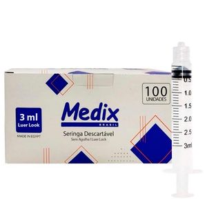 Seringa Descartável Luer Lock 3ML sem Agulha Medix 100un