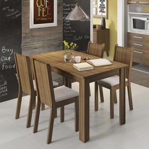 Conjunto Sala de Jantar Rosie Madesa Mesa Tampo de Madeira com 4 Cadeiras - Rustic/Sintético Bege