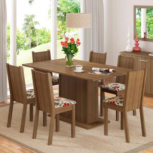 Conjunto Sala de Jantar Madesa Megan Mesa Tampo de Madeira com 6 Cadeiras - Rustic/Hibiscos