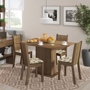 Conjunto Sala de Jantar Lexy Madesa Mesa Tampo de Madeira com 4 Cadeiras - Rustic/Floral Lírio Bege