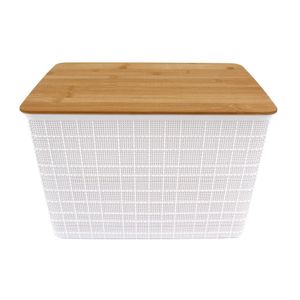 Caixa Organizadora com Tampa Bambu Branco 21,5cm - ACASA