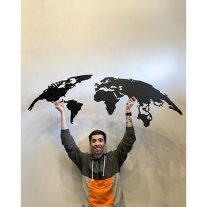 Escultura Parede Mapa Mundi Globo 150x58 Preta
