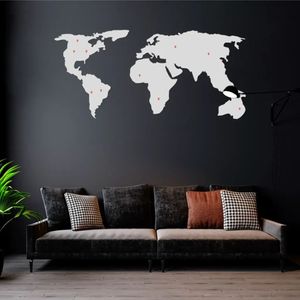 Quadro Escultura Parede Mapa Mundi + 30 Pins 150x73 Cinza