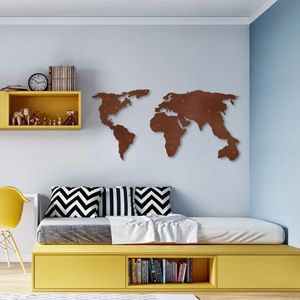 Quadro Escultura Parede Mapa Mundi + 30 Pins 80x38 Marrom