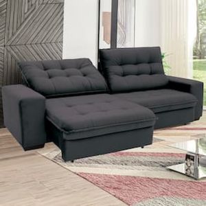 Sofá 4 Lugares Linoforte Benetton com Assento Retrátil, Encosto Reclinável e Revestido em Tecido Suede - 229cm de largura