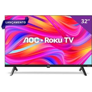 Smart TV 32" HD AOC 32S5045/78G com Roku TV, Comando de Voz, HDMI, USB Wi-Fi e Conversor Digital