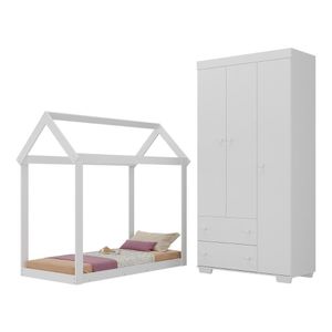 Quarto Infantil com Cama Montessoriana/Colchão/Guarda-Roupas Algodão Doce Multimóveis MX4276