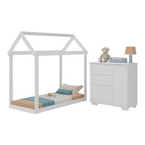 Quarto Infantil com Cama Montessoriana e Cômoda Flex Algodão Doce Multimóveis MX4277