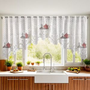 Cortina Cascata de Renda para Cozinha Premium Branca Hora do Chá Rosê 300x100cm