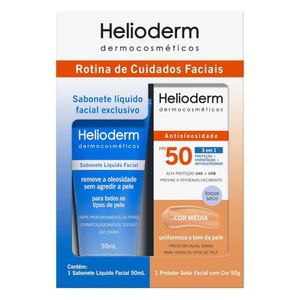 Kit Helioderm Protetor Solar Facial Fps50 Cor Média 50g + Sabonete Líquido 50ml