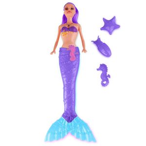 Boneca Sereia Animais Marinhos Cauda Acende Roxo Zoop Toys