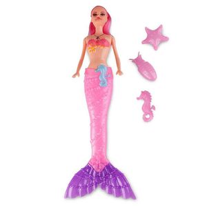 Boneca Sereia Animais Marinhos Cauda Acende Rosa Zoop Toys