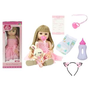 Boneca Realista Baby Star com Lacinho e Pelúcia R3480 - Bbr