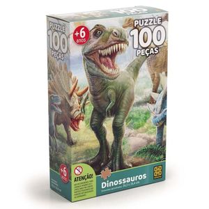 Quebra-cabeça Dinossauros 100 Peças 02660 - Grow Quebra Cabeça Dinossauros 100 Pçs - Grow2660 - Grow