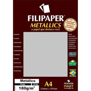 Papel Metálico Prata A4 180g com 15 Folhas - Filiperson