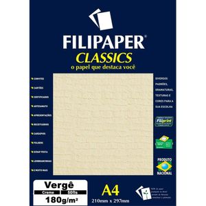 Papel Vergê 180g A4 Creme com 50 Folhas - Filiperson