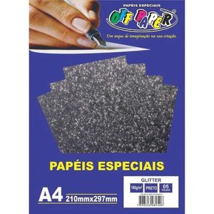 Papel Gliter 210x297mm A4 5 Folhas 180g Preto - Off Paper