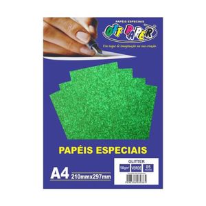 Papel Gliter 210x297mm A4 5 Folhas 180g Verde - Off Paper