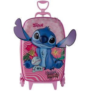 Mala/Mochila Infantil Stitch Rosa Roda 360 Tripla - Maxtoy