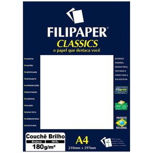 Papel Couchê Brilho A4 50 Folhas 180g Branco - Filiperson