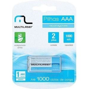 Pilha Recarregável AAA 1000MAH com 2 CB051 - Multilaser