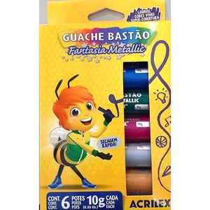 Tinta Guache Bastão 06 Cores Fantasia Metallic - Acrilex