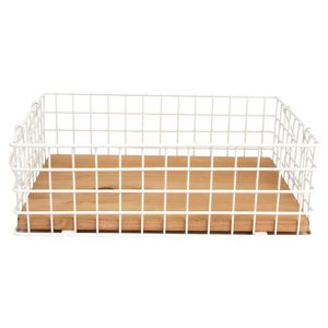 Cesto Organizador Farmhouse Bambu e Aço Galvanizado Branco - ACASA