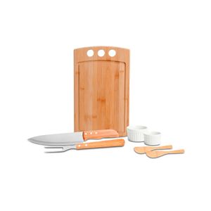 Conjunto Para Churrasco - Petisco Em Bambu - Porcelana - 7 Peças