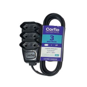 Extensao 3m 10a 2p Preto 3 Tom Preto Bivolt Corfio