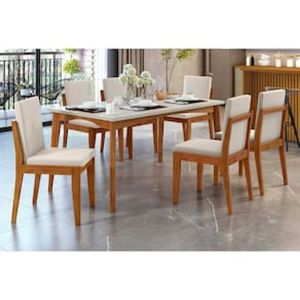 Mesa de Jantar Nesher Lady com 6 Cadeiras  Natural/Off White