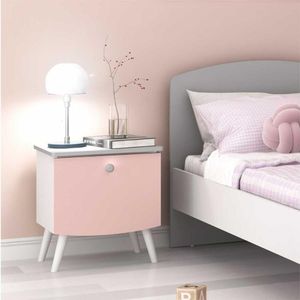 Mesa de Cabeceira 100% MDF com 1 gaveta Doçura Multimóveis Branco/Cinza/Rosa