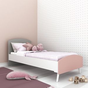 Cama Solteiro para colchão 78x188cm 100% MDF Doçura Multimóveis Branco/Cinza/Rosa