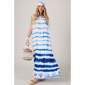 Vestido Longo Branco e Azul Coleção Pira Omomba'e Yacamim