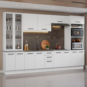 Armário de Cozinha Completa 340cm Branco Agata Madesa 01