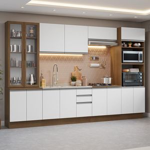 Armário de Cozinha Completa 340cm Rustic/Branco Glamy Madesa 01