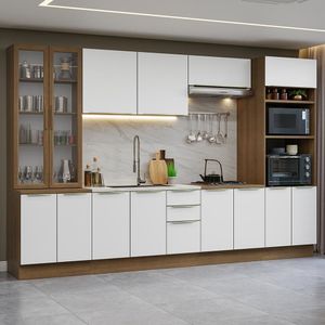 Armário de Cozinha Completa 340cm Rustic/Branco Veludo Lux Madesa 02