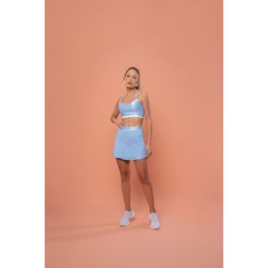 Short Saia Rosa Tatuada Fluxy c/Recortes Starshine Az Claro