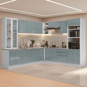 Armário de Cozinha Completa 566cm Branco/Cinza Lux Madesa 01