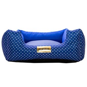 Cama Quadrada para Cachorro ou Gato Luppet Luxo Azul Poa
