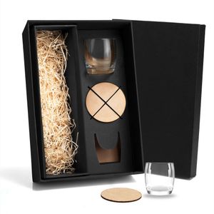 Jogo De Copos De Vidro P/ Whisky 330 Ml Com Porta Copo - 4 Pçs  Welf