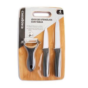 Jogo Utensílios 4 Peças Com Tabua Cinza Casa&ideia