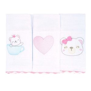 Kit de Toalha de Boquinha 3 Peças Bublim Festone 34x40cm Urso Coração - Incomfral