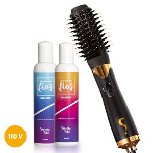 Kit Escova Secadora Modeladora e Alisadora Lara Modela Legal 110V + Shampoo + Bálsamo Segredo dos Fios