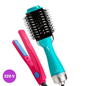 Kit Escova Secadora Bela Modela Legal 220V + Mini Chapinha/Prancha Paulinha Bivolt - Segredo Dela