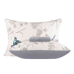 Jogo de Cama Queen Size Malha 3 Peças Aletex Grafite/Beija Flor
