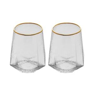 Conjunto com 2 Copos Baixos em Cristal com Fio de Ouro Taj Wolff - 550ml